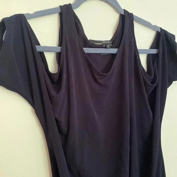 JAY Godfrey sz 2 black midi dress with cut out shoulders gorgeous! - Picture 2 of 8
